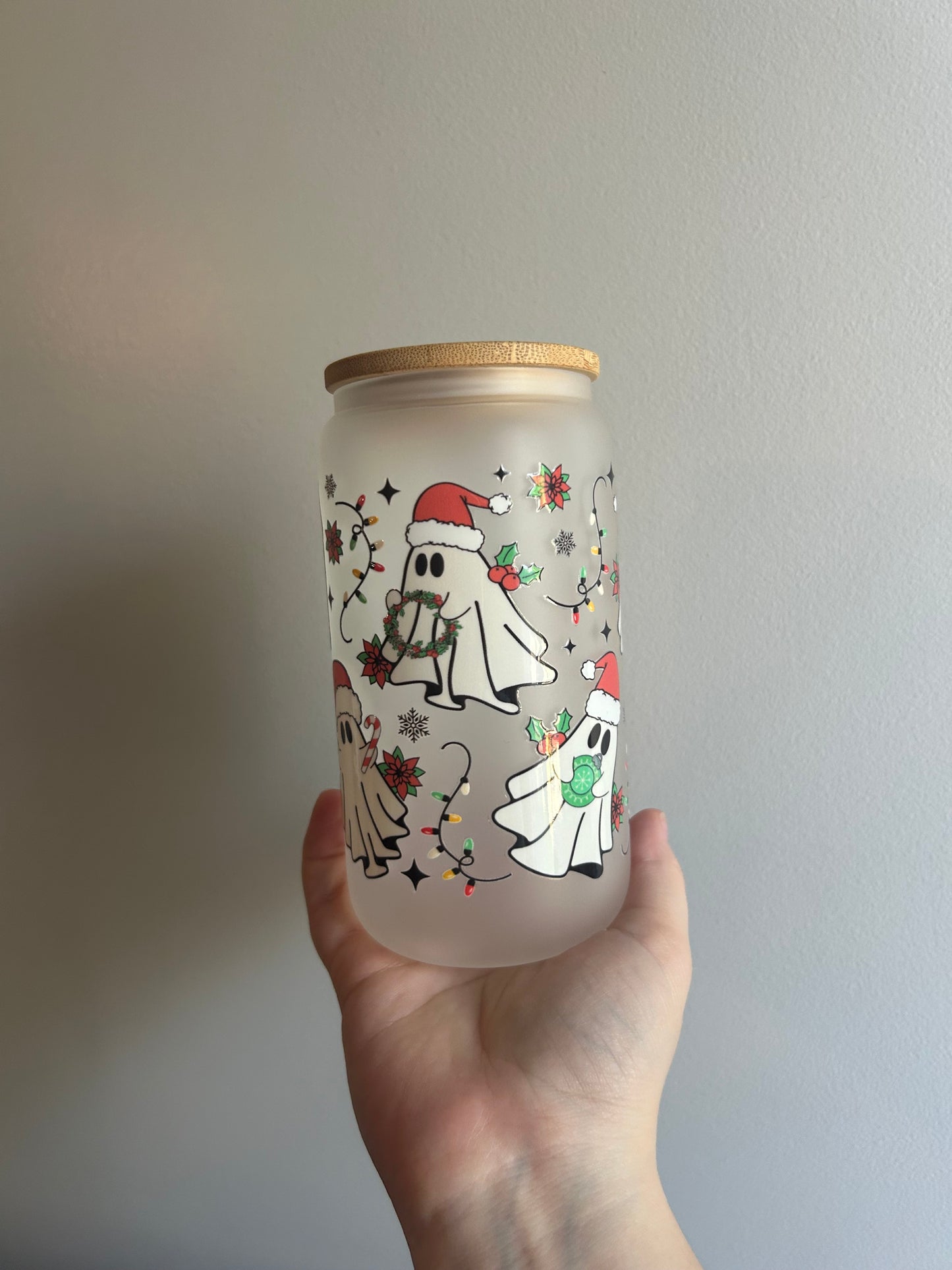 Ghostie Christmas Glass Can
