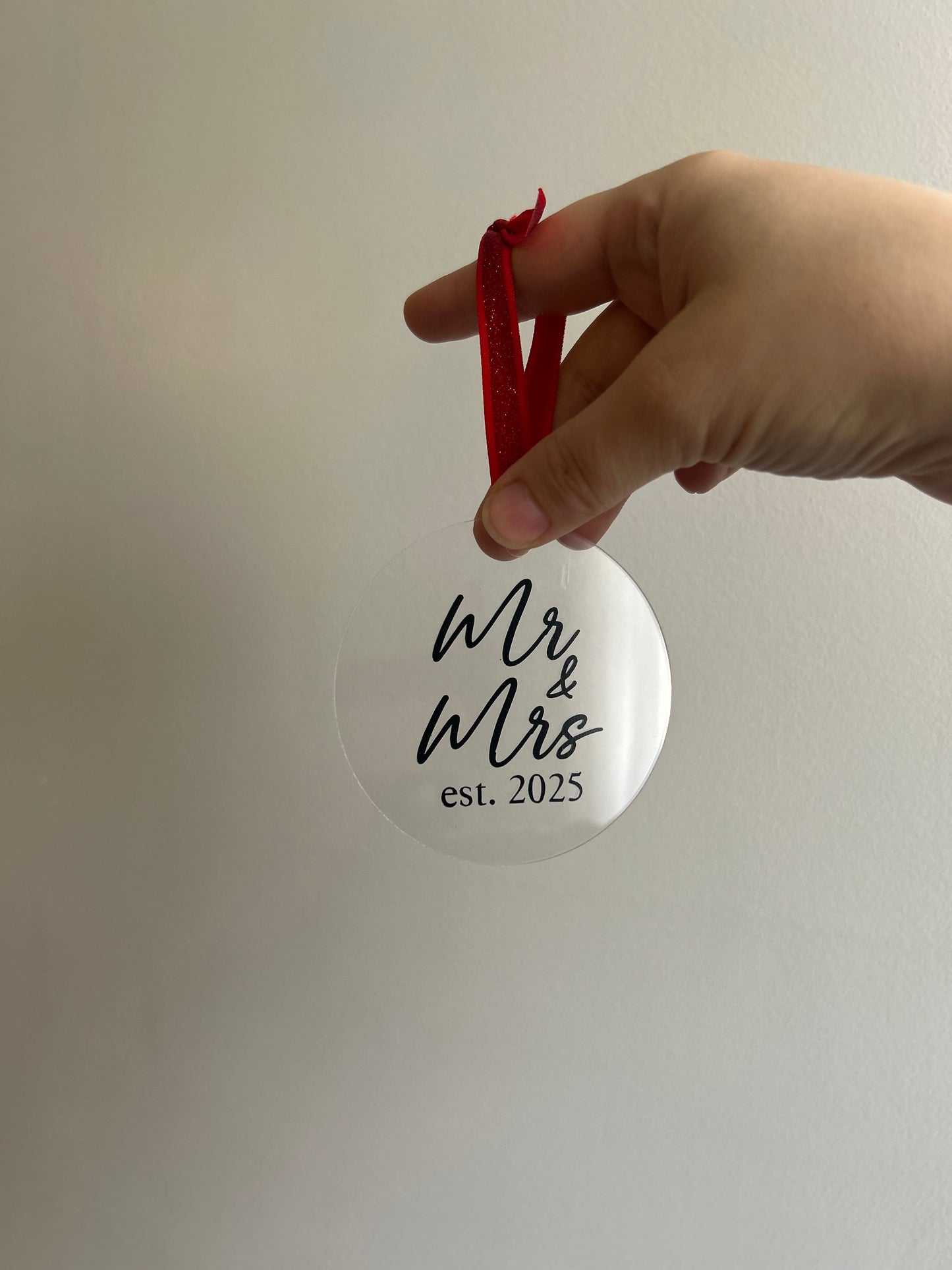 Mr/Mrs ornament - clear acrylic
