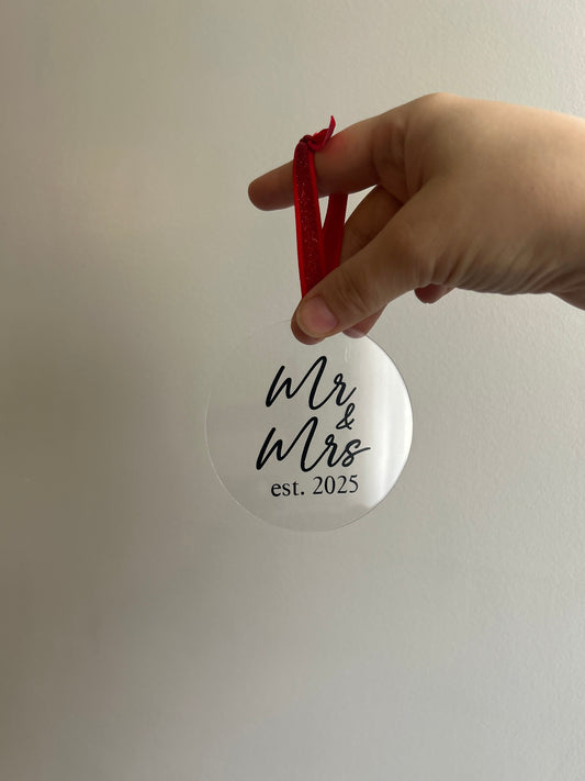 Mr/Mrs ornament - clear acrylic