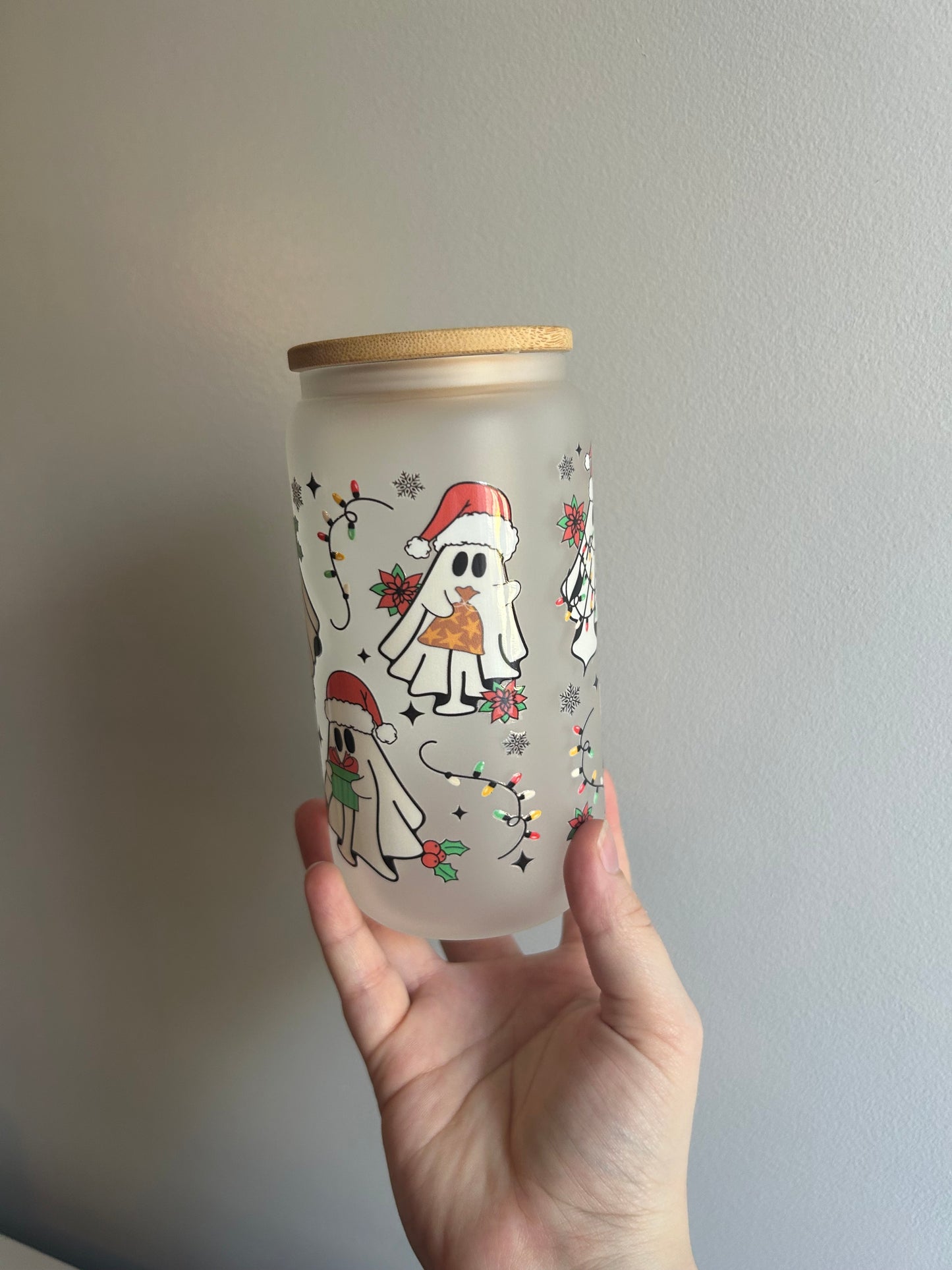 Ghostie Christmas Glass Can
