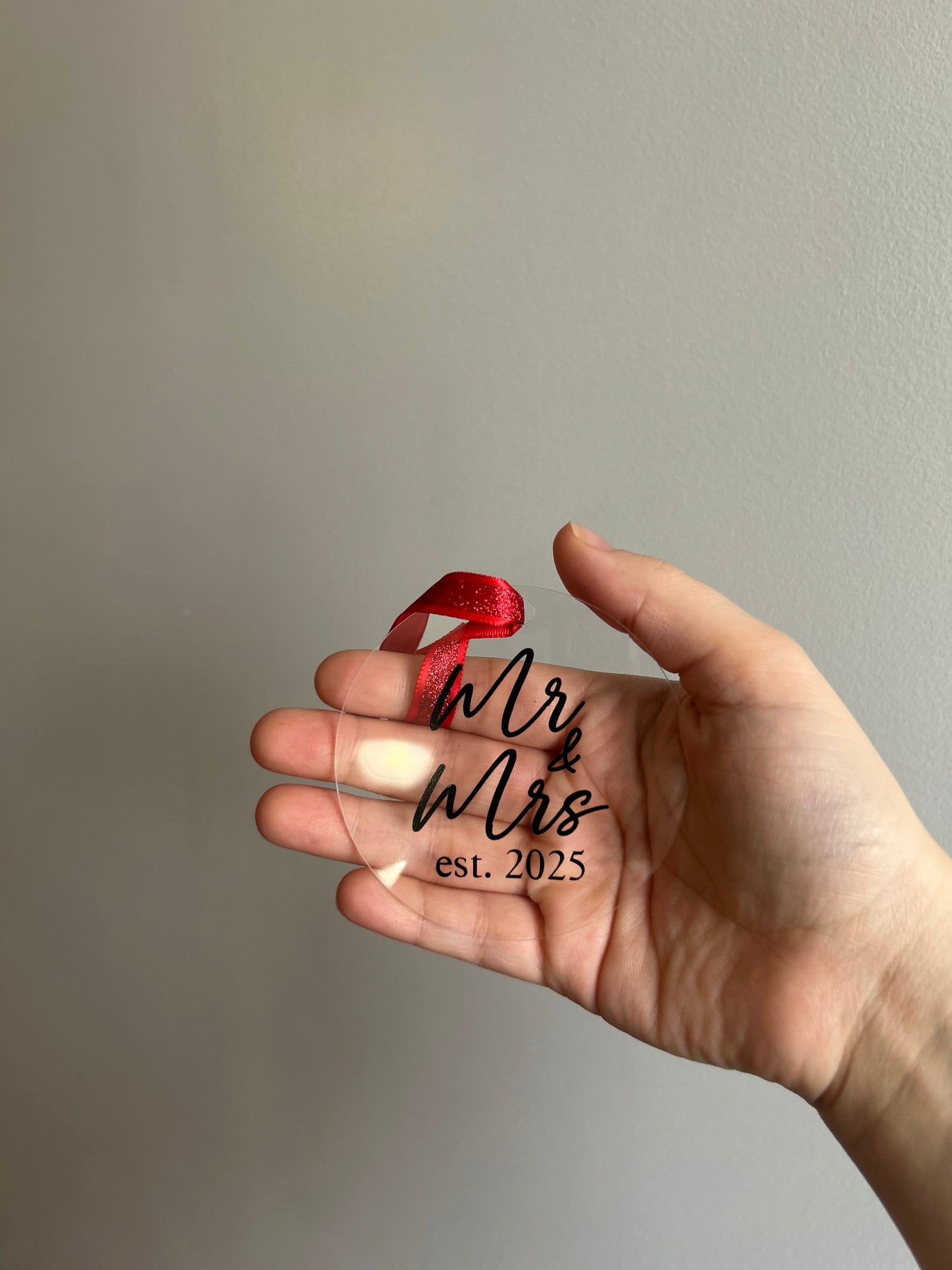 Mr/Mrs ornament - clear acrylic