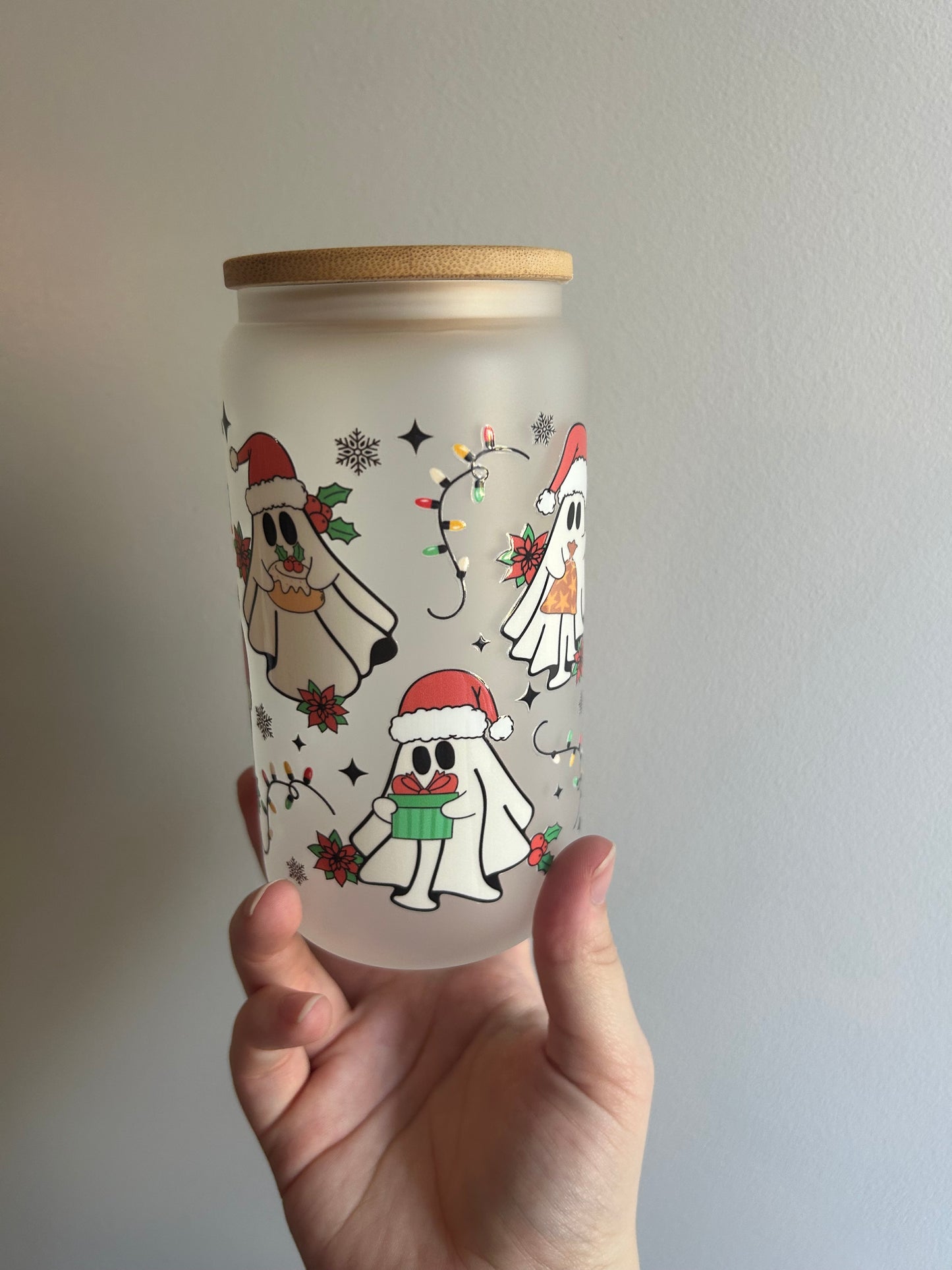Ghostie Christmas Glass Can