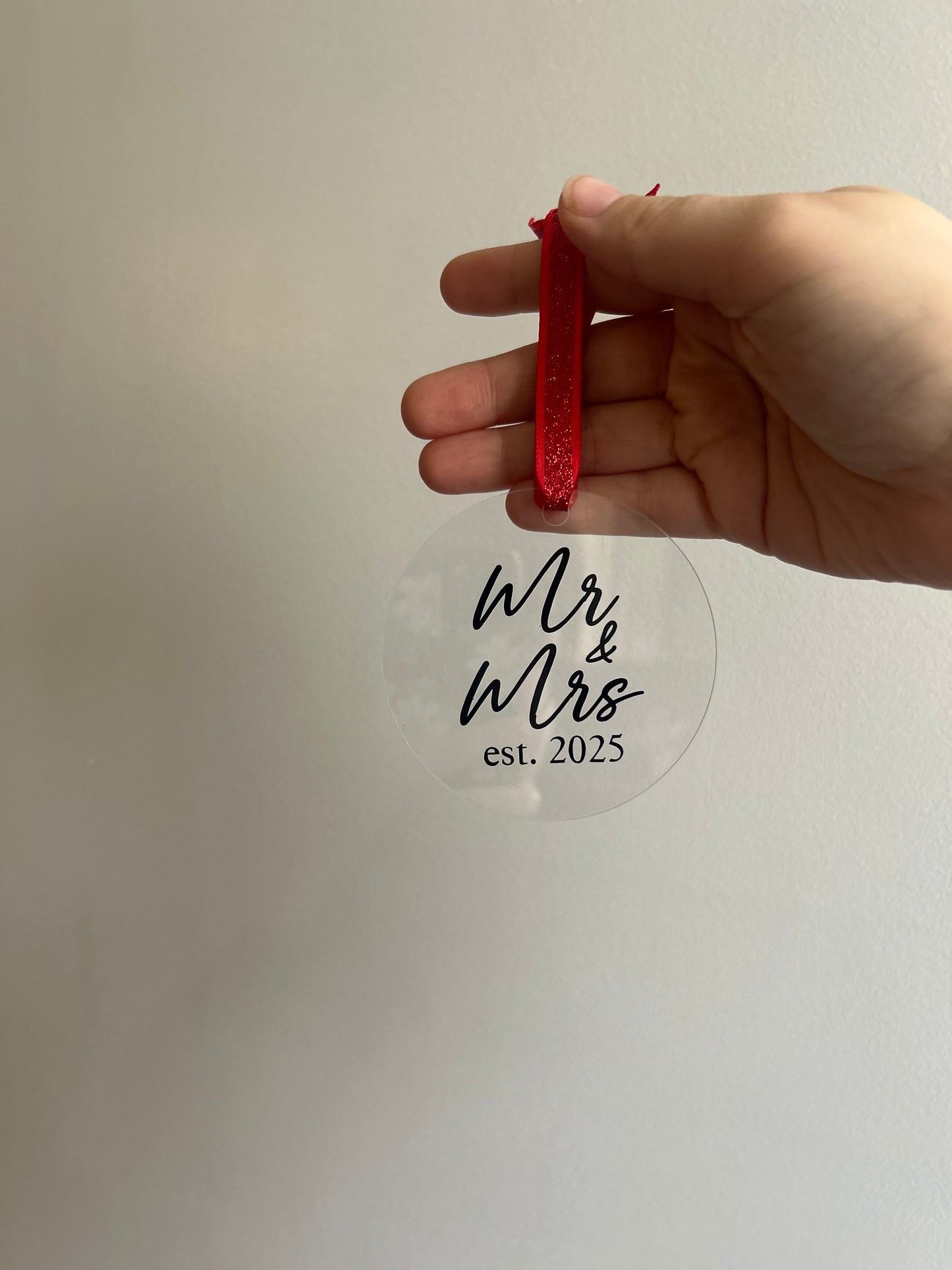 Mr/Mrs ornament - clear acrylic