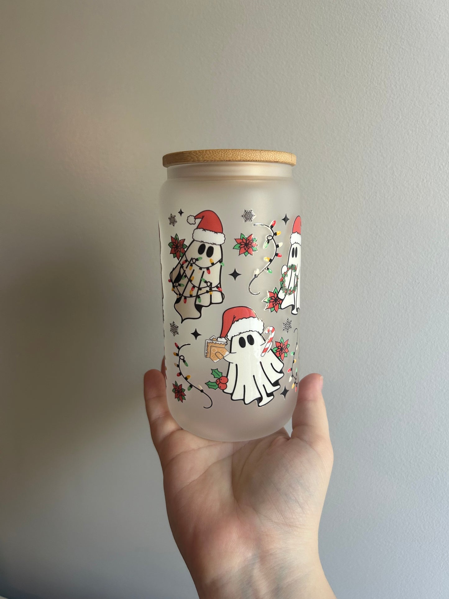 Ghostie Christmas Glass Can