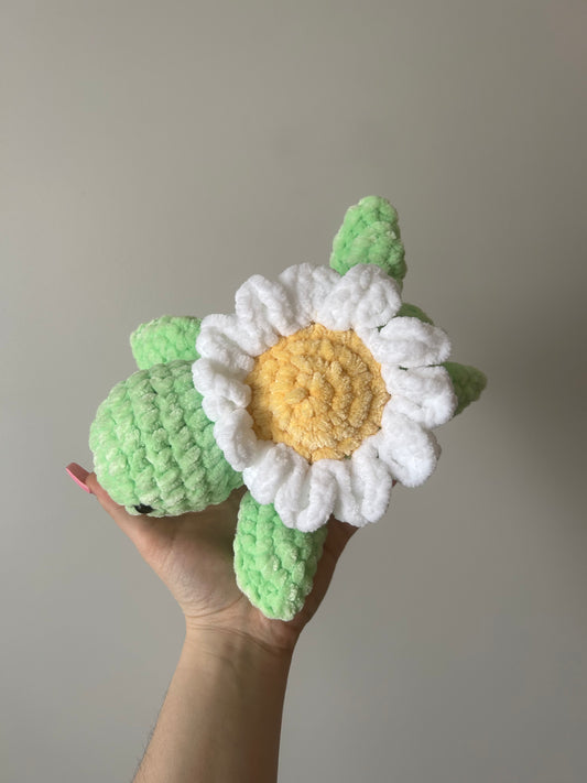 White Daisy Mint Green Body Turtle Plushie