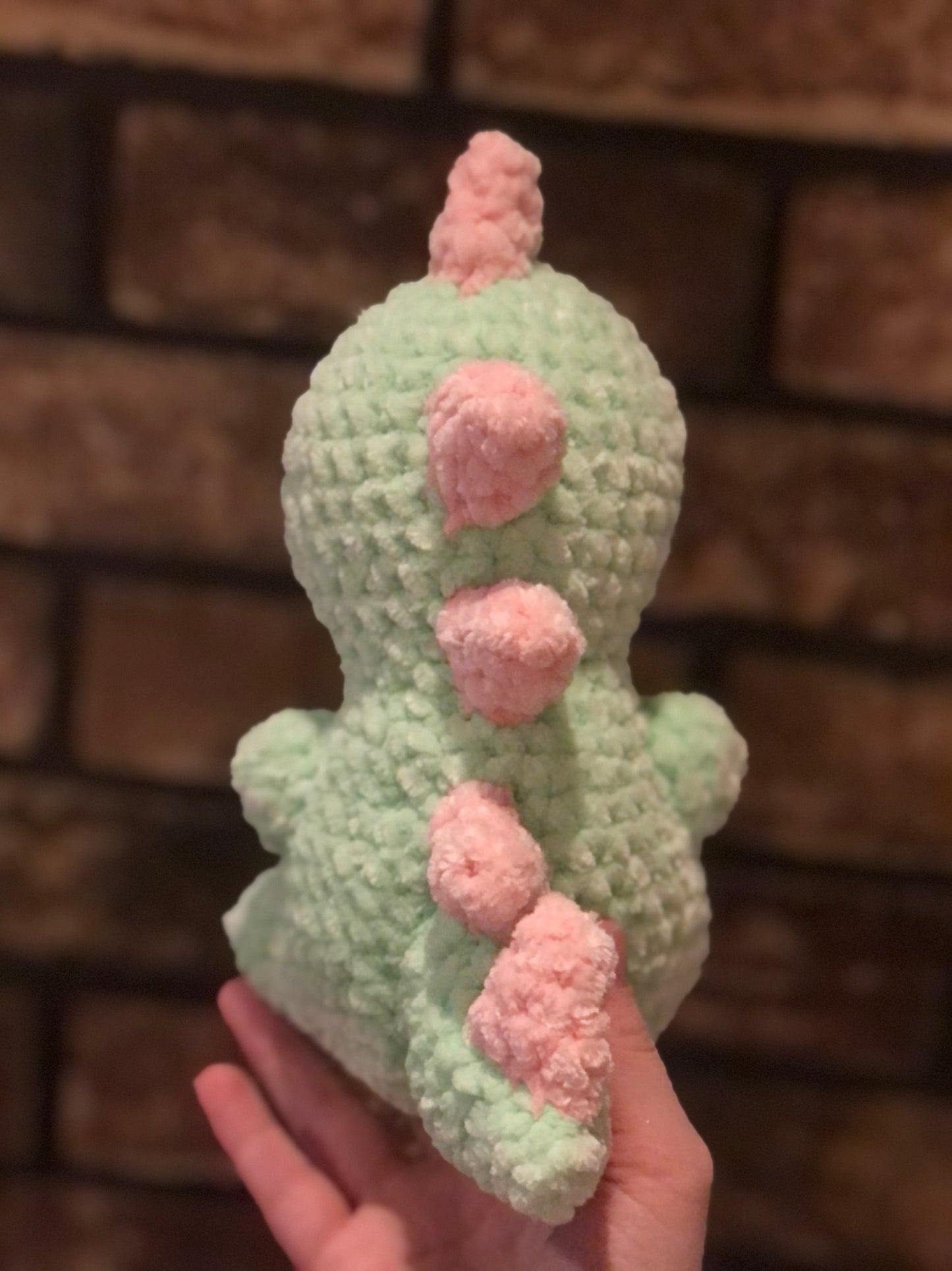 Green and Pink Dino Plushie - Made to Order