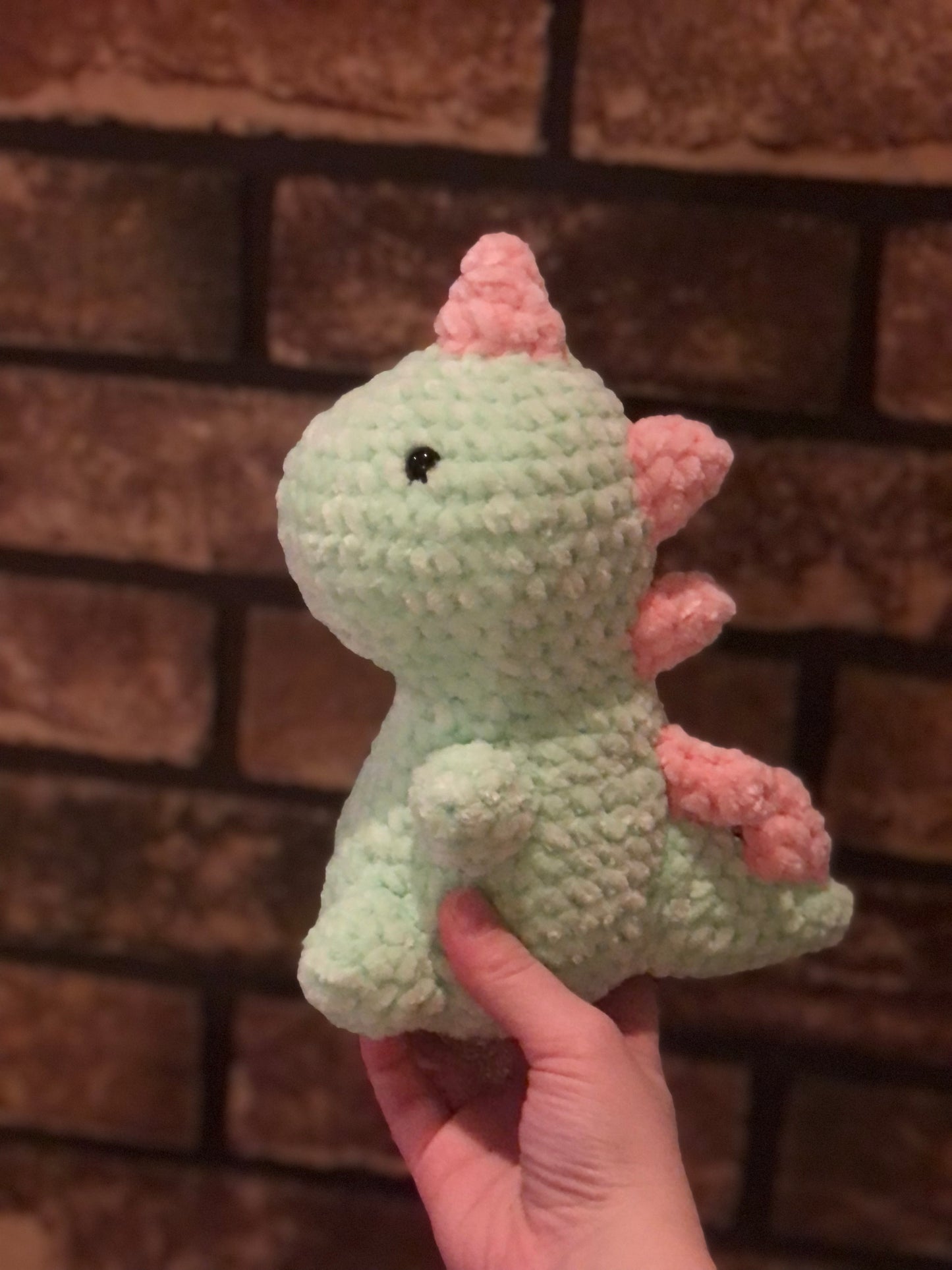 Green and Pink Dino Plushie - Made to Order